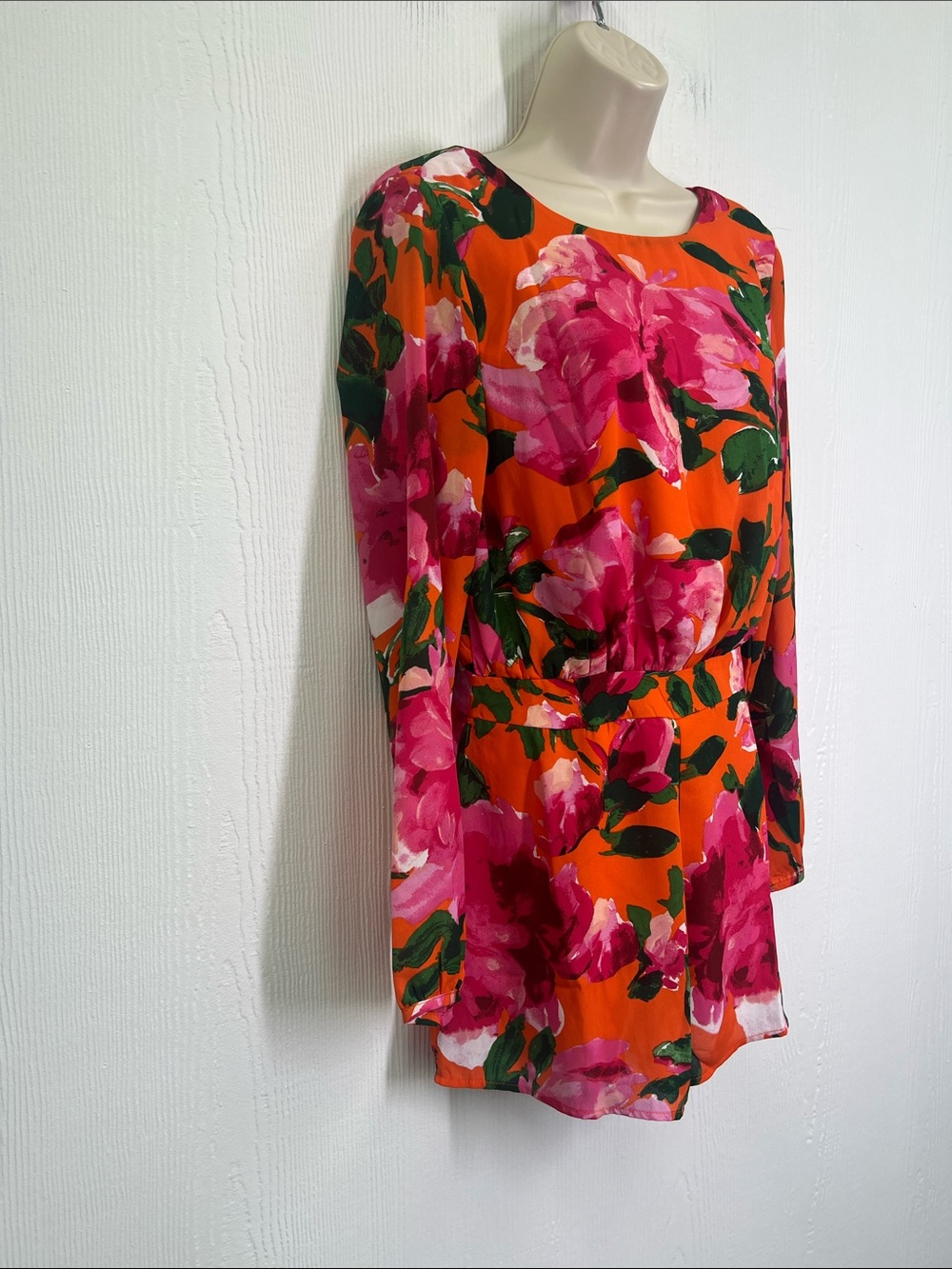 Lulus - Sweetest Song Orange Floral Backless Long Sleeve Romper Size Small - Picture 3 of 11